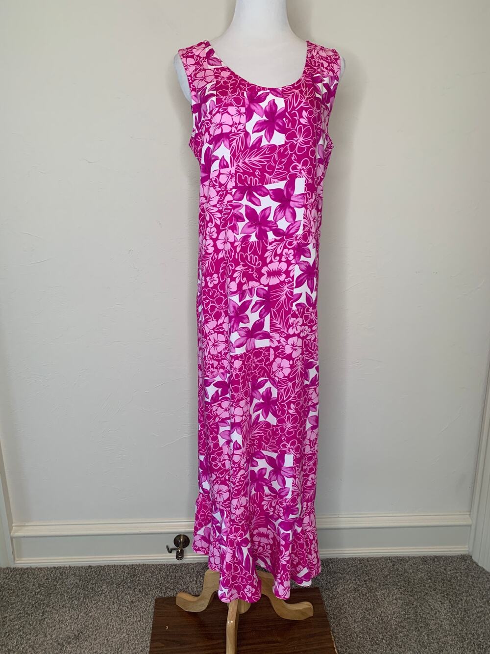 Paradiso Pink Hawaiian Tropical Floral Maxi Dress Sz Large